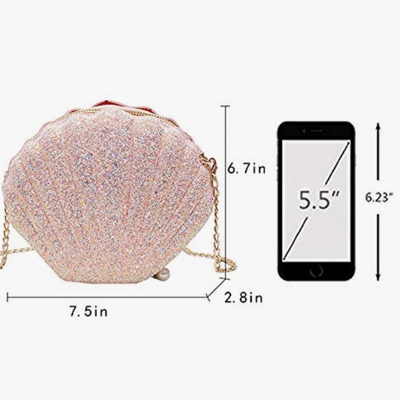 Pink Sequin Shell Clutch Crossbody Bag - Picture 6 of 6